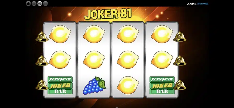 Valce automatu Joker 81 so zlatými citrónmi, hroznom a zvončekmi