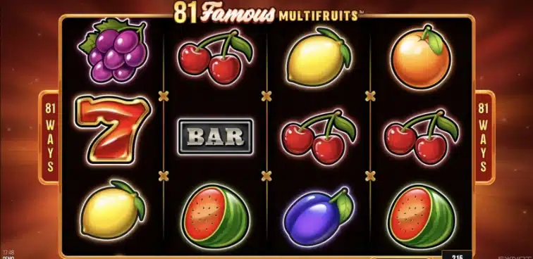 Valce hry 81 Famous Multifruits s čerešňami, melónmi a symbolom BAR