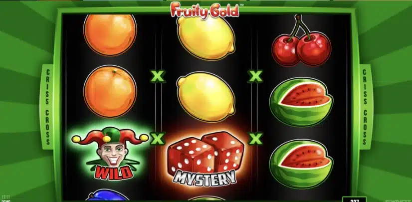 Valce hry Fruity Gold s pomarančmi, citrónmi, žolíkom WILD a kockami Mystery