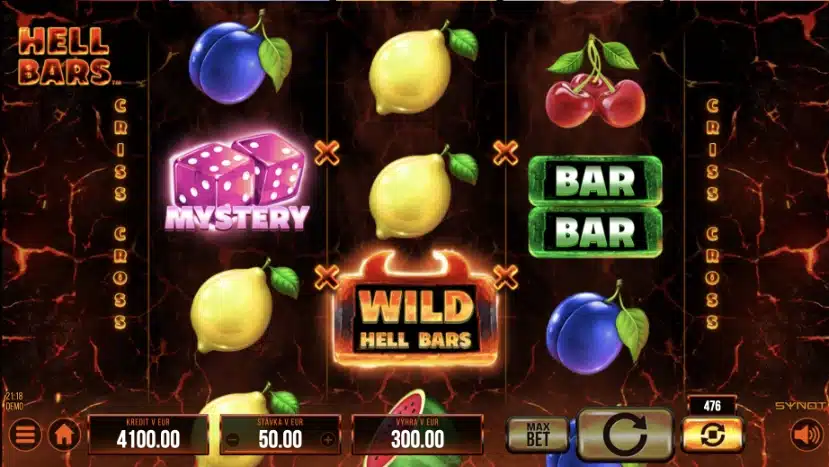 Valce hry Hell Bars s ružovou kockou Mystery a symbolom Wild Hell Bars