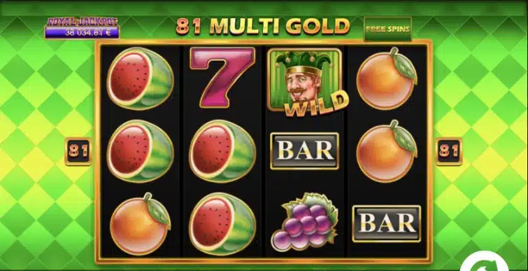 Valce automatu 81 Multi Gold s melónmi, sedmičkou a symbolom Wild