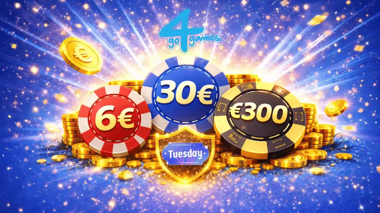 Banner Go4Games s utorkovými žetónmi 6, 30 a 300 eur