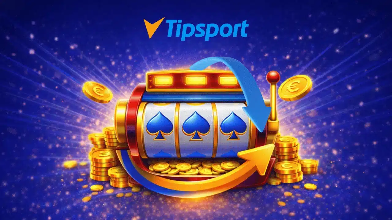 Banner Tipsportu s automatom so symbolmi pikov a zlatými mincami
