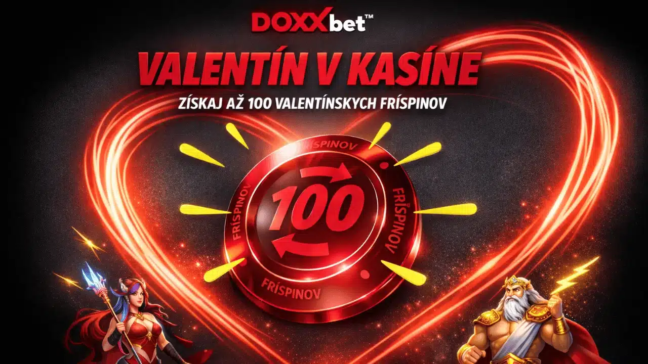 Banner Doxxbet Valentín v kasíne so srdcom a žetónom 100 fríspinov