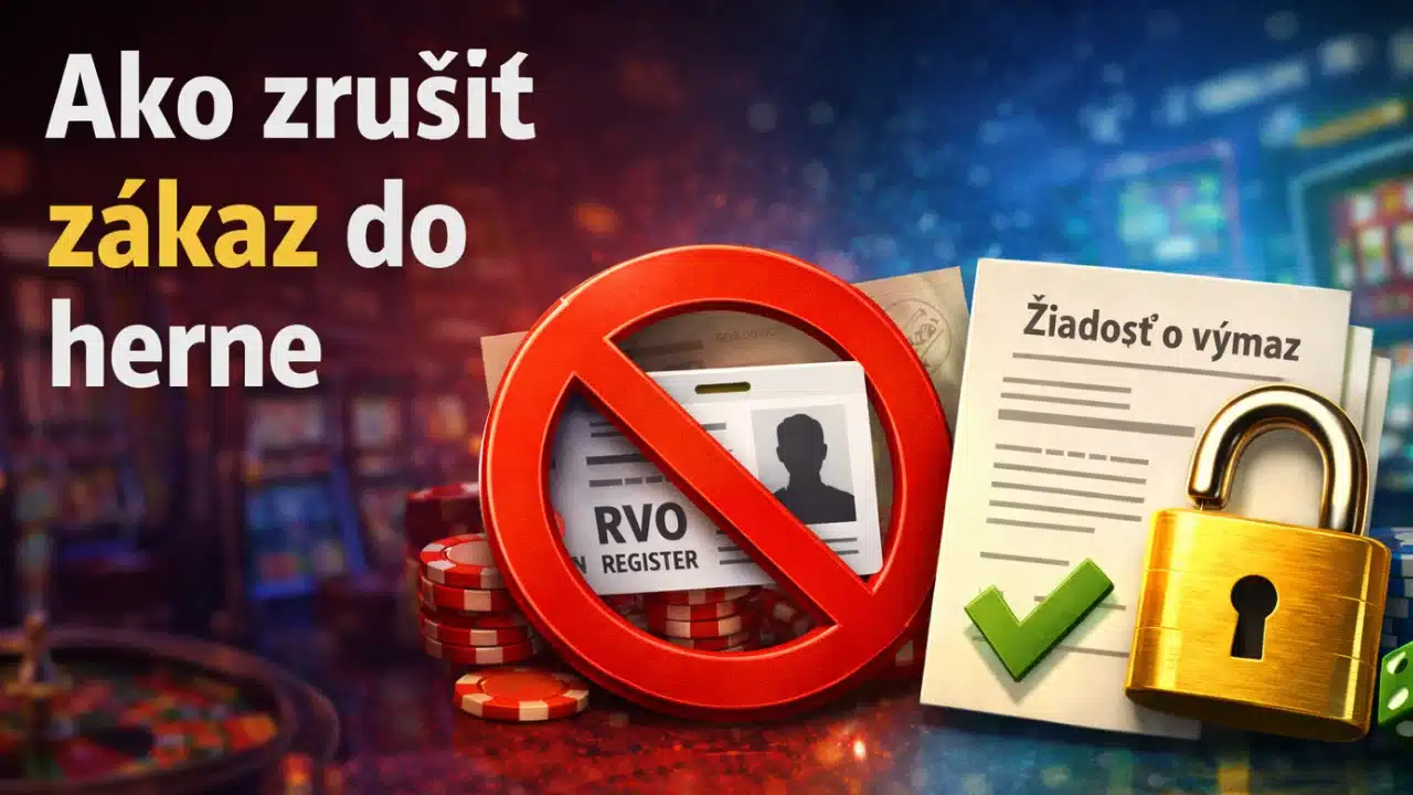 Nápis Ako zrušiť zákaz do herne so zákazovou značkou a žiadosťou