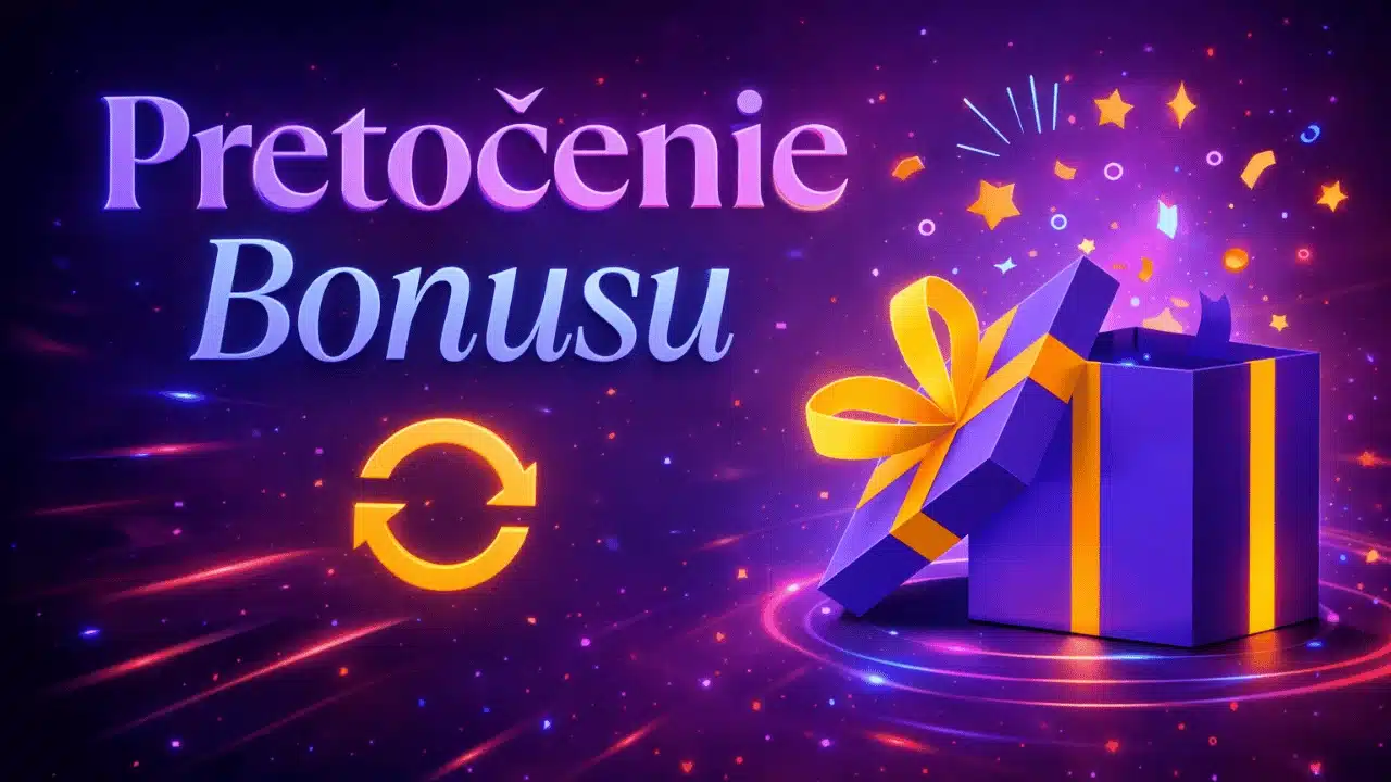 Nápis Pretočenie bonusu s fialovou darčekovou krabicou a šípkami dokola