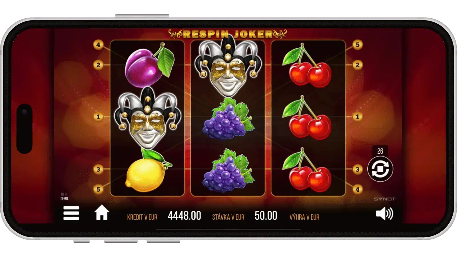 Mobil s hrou Respin Joker, valce so šašom, slivkou a čerešňami